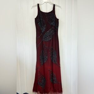Vintage 90s Beaded Formal Dress XL Burgundy Evening Gown Y2K Prom J Matadi